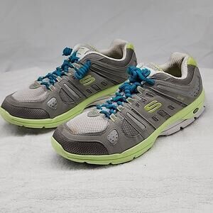 👟SKECHERS👟KINETIC CORE TONE UP LADIES 11 GREY/LIME GREEN GUC GOOD RUBBER SOLE
